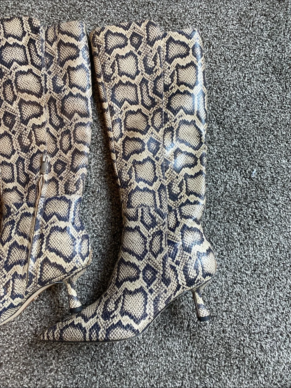 Sam Edelman Beige and Black Snake-Print Over-the-Knee Boots